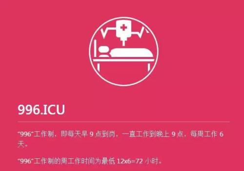 程序员在GitHub代码托管平台上发起“996.ICU”项目，担心996工作制下迟早要生病进 ICU (重症监护室)了。来自“996.ICU”项目截图。