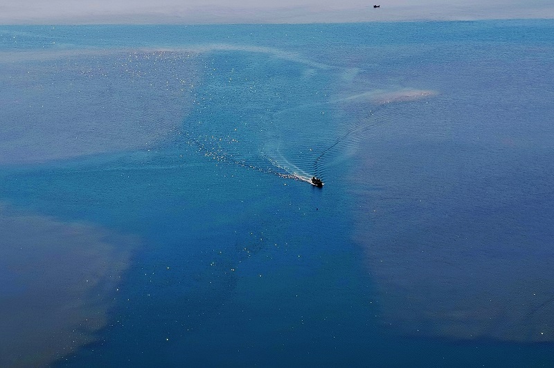唐岛湾海面现蓝绿灰三种颜色 别是一番景象