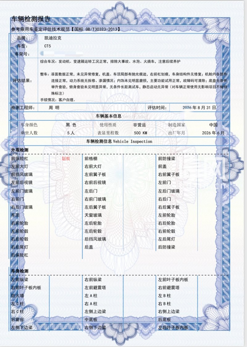 车辆检测报告(来源:受访者)