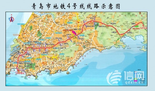 青岛地铁4号线线路示意图。(来源：青岛地铁)