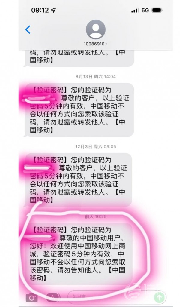 当事人收到的“伪中国移动”的短信 (来源：受访者)