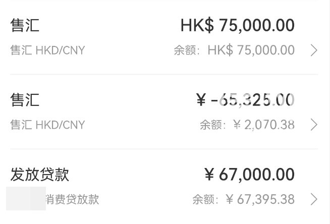 贷款发放后，钱被转到香港账户。（来源：受访者）
