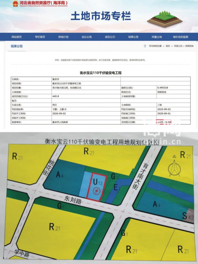 衡水宝云110千伏输变电工程的公示内容以及地理位置规划图。（来源：受访者）