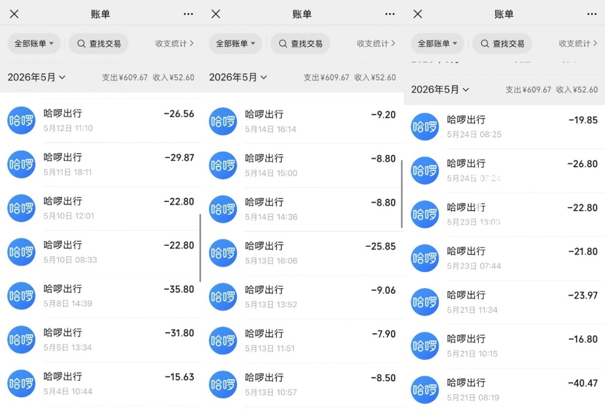 5月部分扣费截图。（来源：受访者）