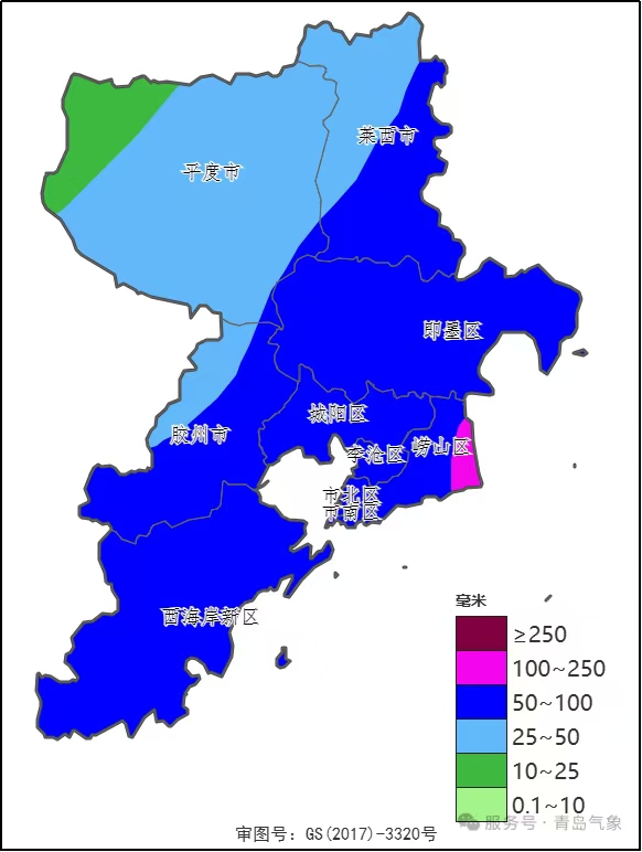 7月13日18时至15日00时全市降雨量预报图（来源：青岛市气象台2026年7月11日12时00分发布）