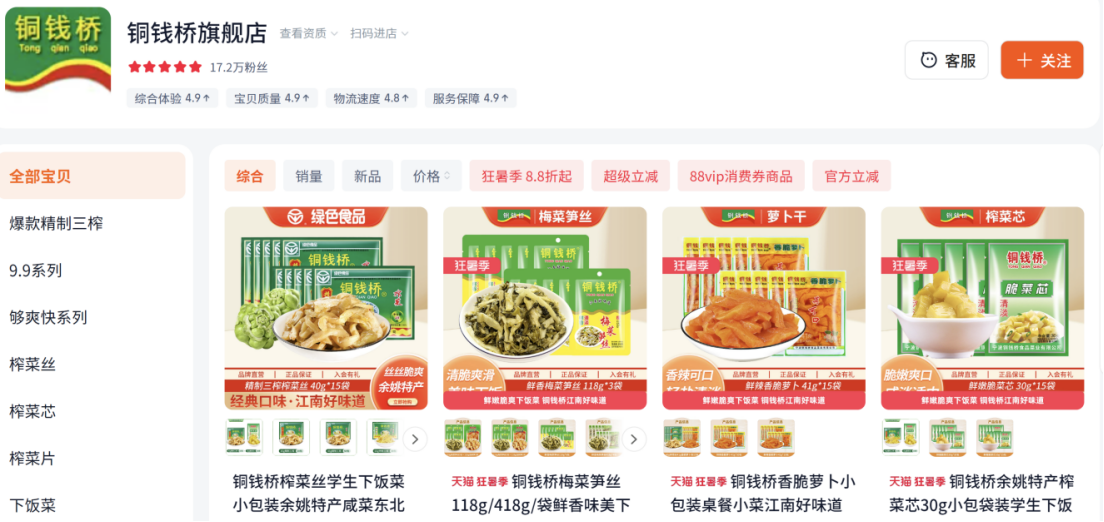 宁波铜钱桥食品菜业有限公司店铺(铜钱桥旗舰店) （来源：网络截图）