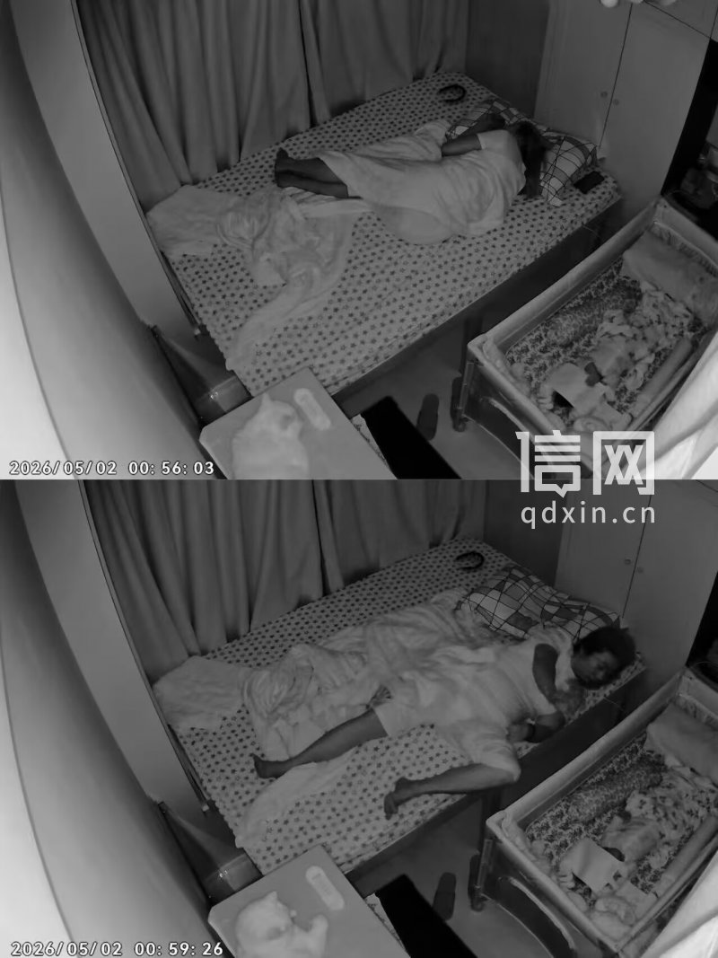 监控录像中婴儿被捂住口鼻，3分多钟育儿嫂察觉并处理。（来源：受访者）