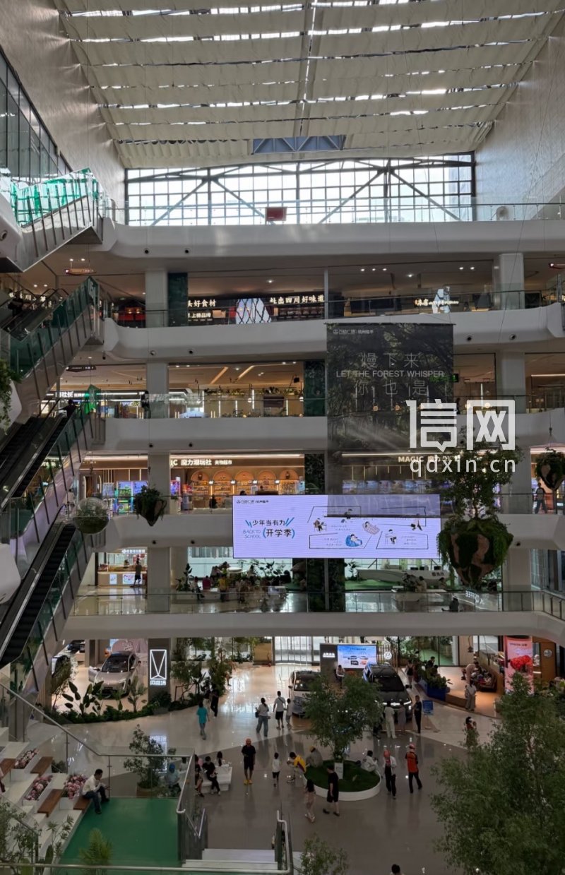 商场中庭上方悬挂的装饰构件资料图。（来源：受访者）