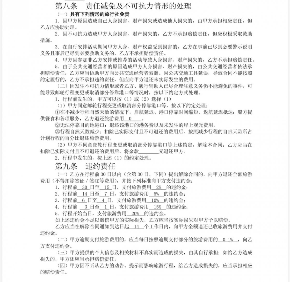合同条款（来源：受访者）