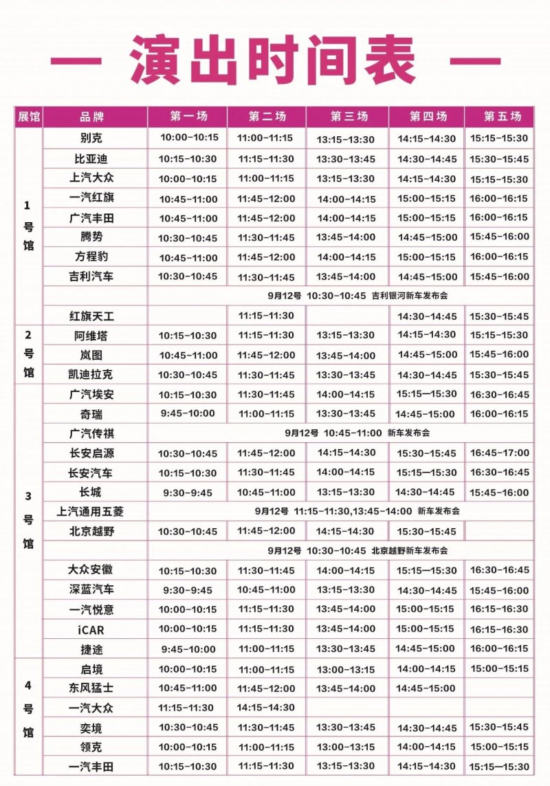 演出时间表。（来源：青岛市商务局）
