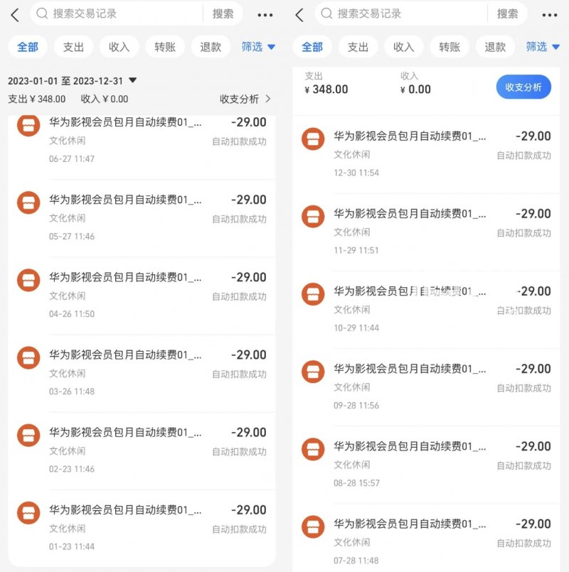 部分扣费记录。（来源：受访者）
